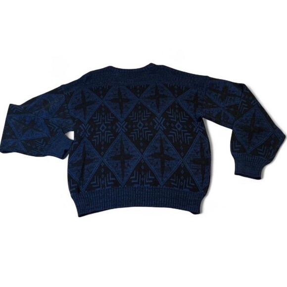 VTG Melange Knit Sweater Mens XL Blue Black Grandpa Cozy Acrylic - Picture 2 of 4